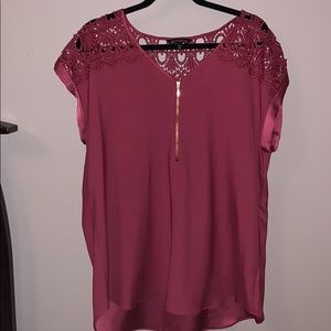 Express Pink Lace Shoulder Zip up Blouse